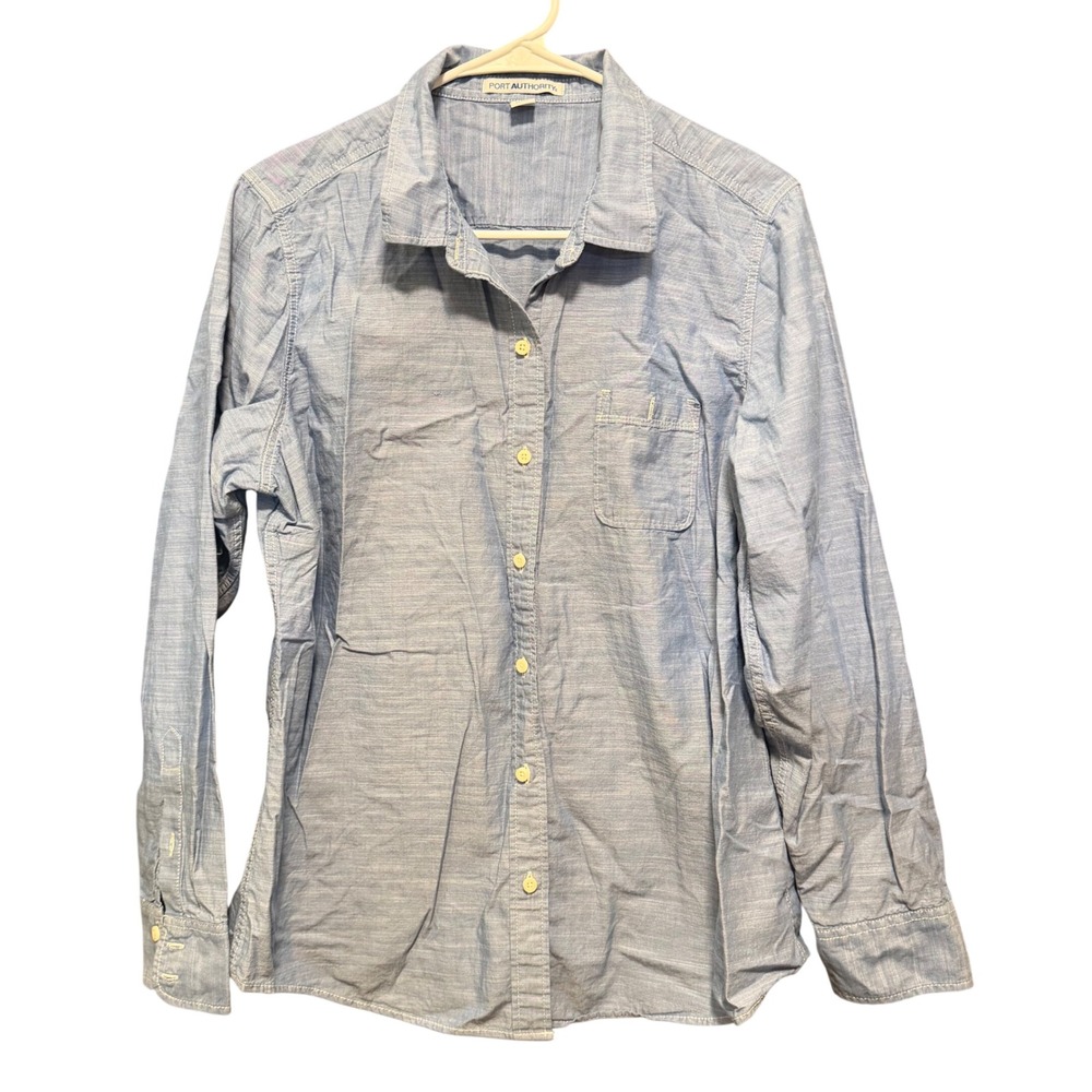 Port Authority Womens Large Blue Cotton Chambray Button Down Long Sleeve Shirt